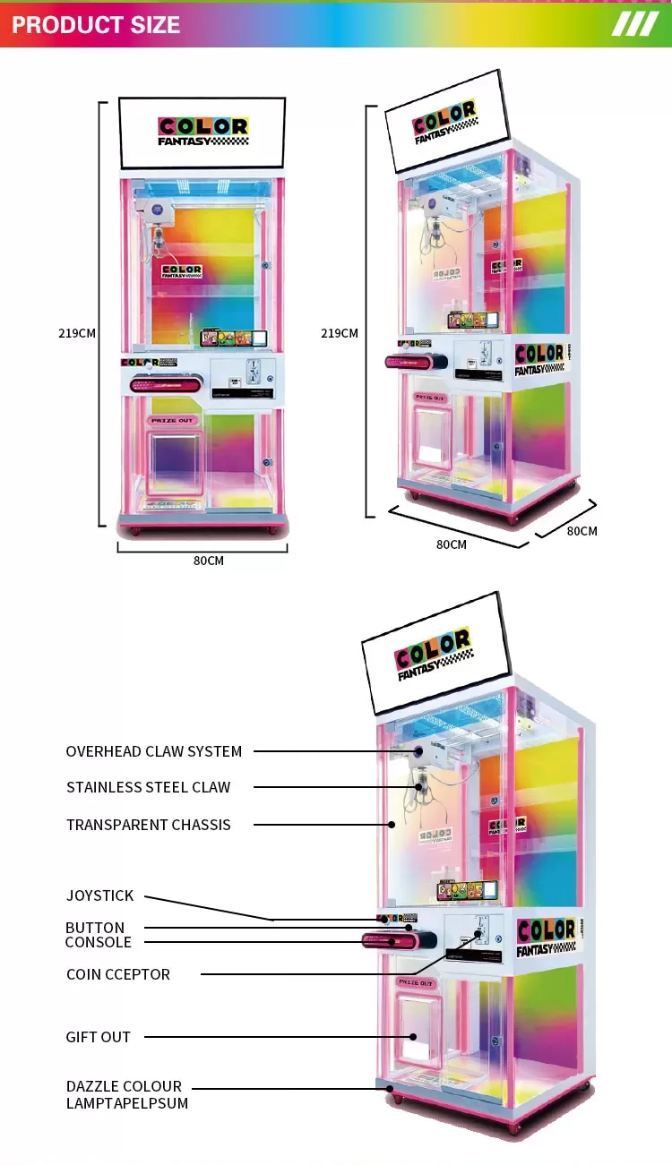 COLOR FANTASY Claw Machine with Top Display Screen